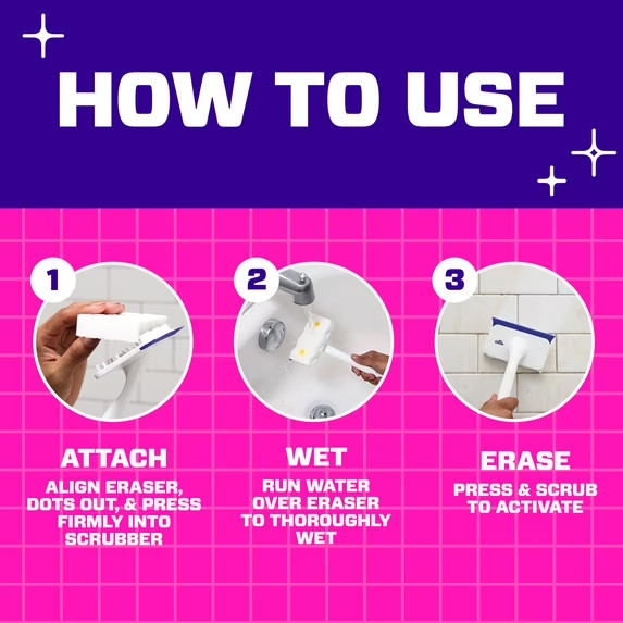 Mr. Clean Shower & Tub Scrubber, Starter Kit, 1 Scrubber & 2 Erasers