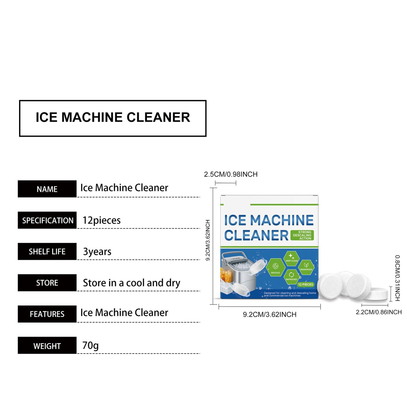 12 Pieces Ice Machine Cleaner Tablets Active Foaming Remover Deep Washer Cleaner