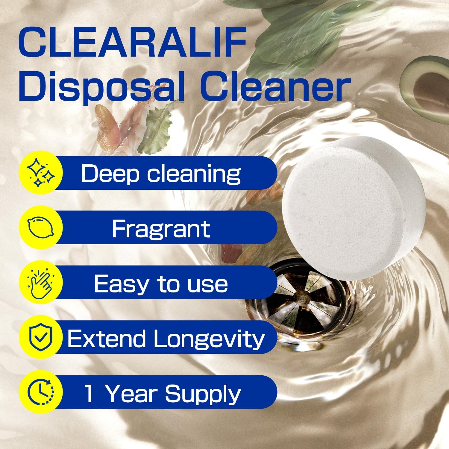 12 PCS Household Garbage Disposal Cleaner Tablets Fresh Lemon Deodorizer Pods