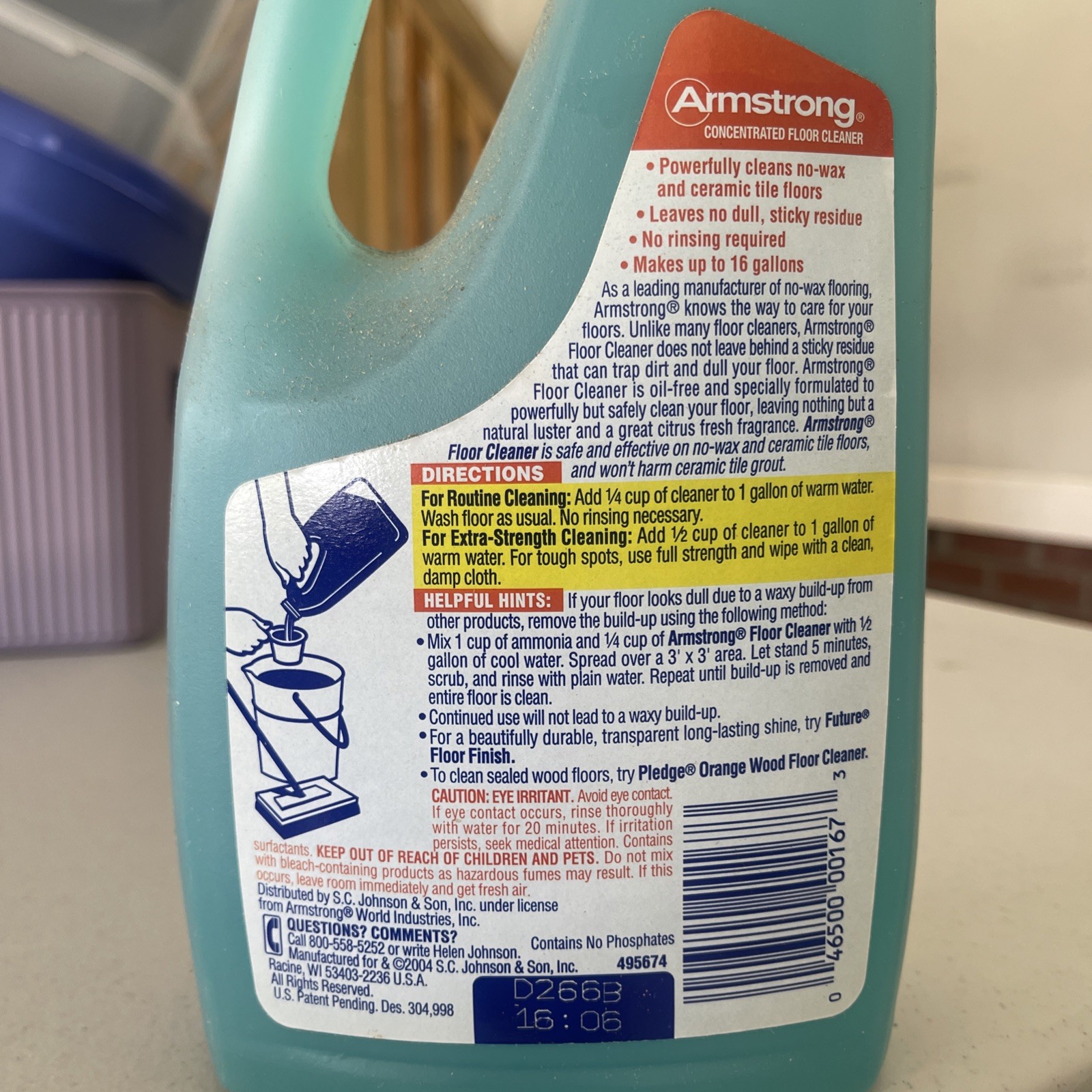 Floor Cleaner No Sticky Residue Vtg ARMSTRONG Concentrated SC Johnson 2004
