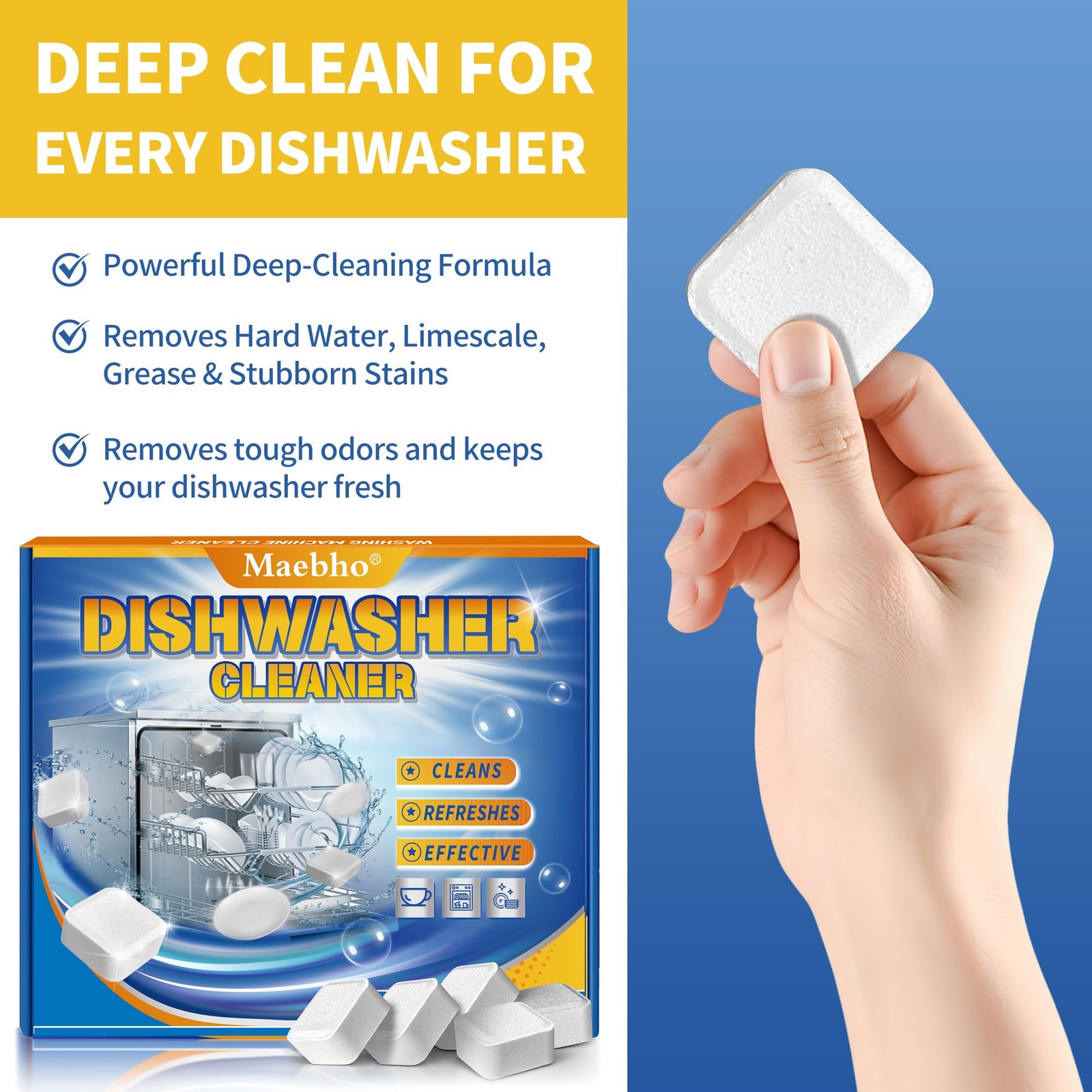 Dishwasher Cleaner and Deodorizer Tablets – 24 Pack, Natural Heavy Duty Deep …