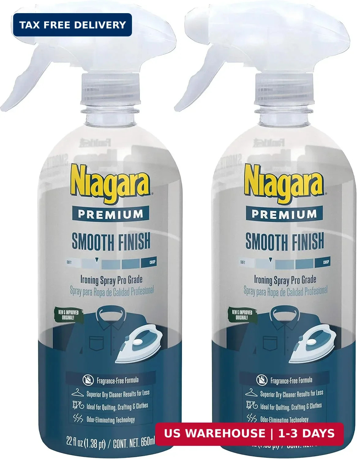 Spray Starch (22 Oz, 2 Pack) Trigger Pump Liquid Starch for Ironing, Non-Aerosol