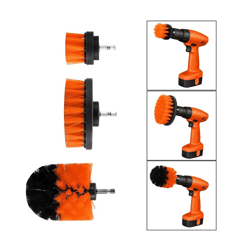 Drill Brush Set Power Scrubber Drill Attachments For Carpet Tile Grout Orange