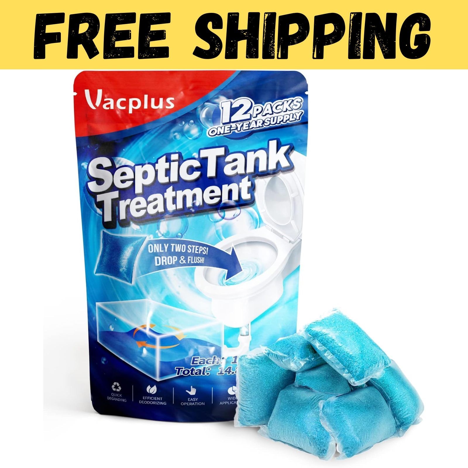 Septic Tank Treatment 12 Pcs for 1 Year Supply Dissolvable Packs Easy Operation