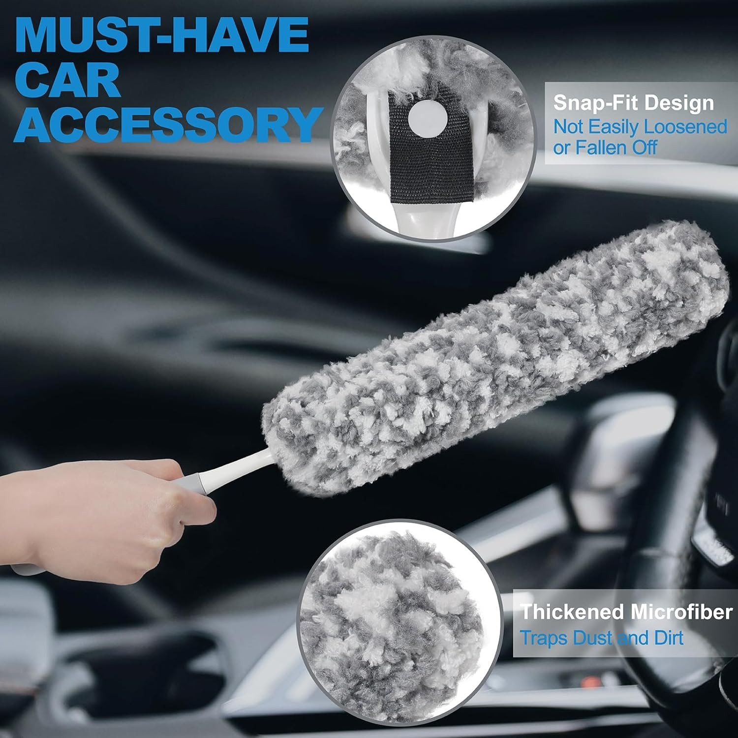 12″ Microfiber Car Duster – Soft Interior Detail Brush Dash Seats Vents &