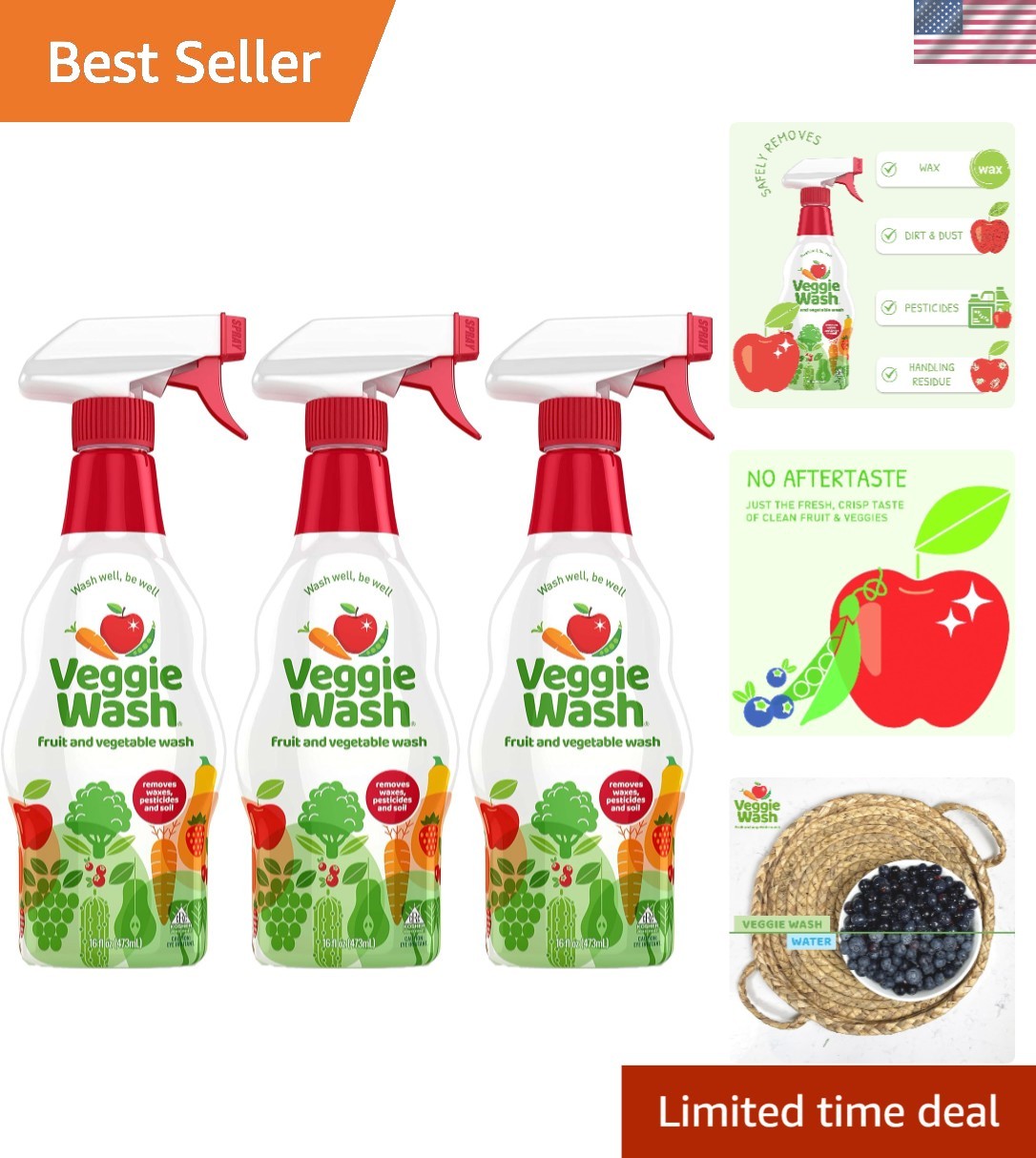 Citrus-Derived Fruit & Veggie Cleaner – Pack of 3, 16 Fl Oz for Healthy Eating