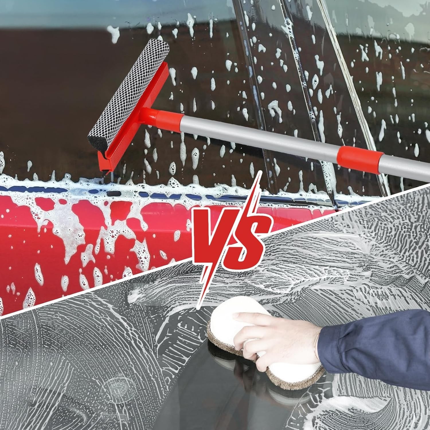 Car Windshield Squeegee 2 in 1 Extendable Handle Window Cleaner Tool Sponge Rubb