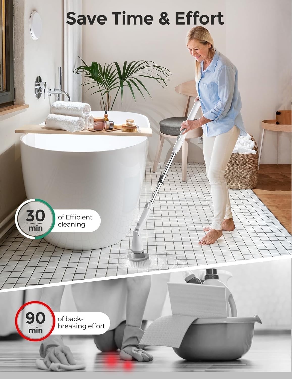 Electric Spin Scrubber Kh8, Upgrade Cordless Shower Scrubber 8 Replacement Head