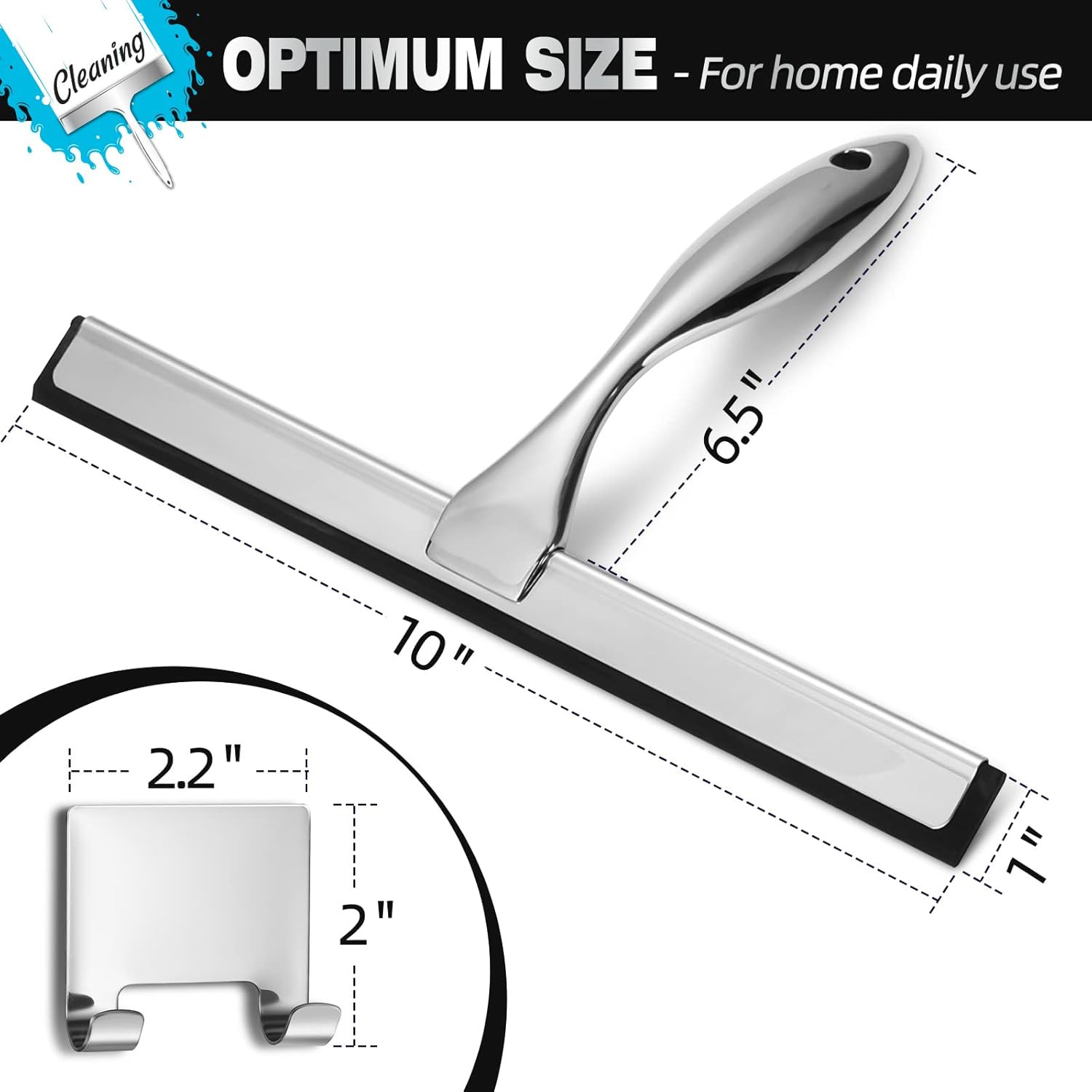10″ Stainless Steel Shower Squeegee Streak Free Window Glass Mirror Cleaner