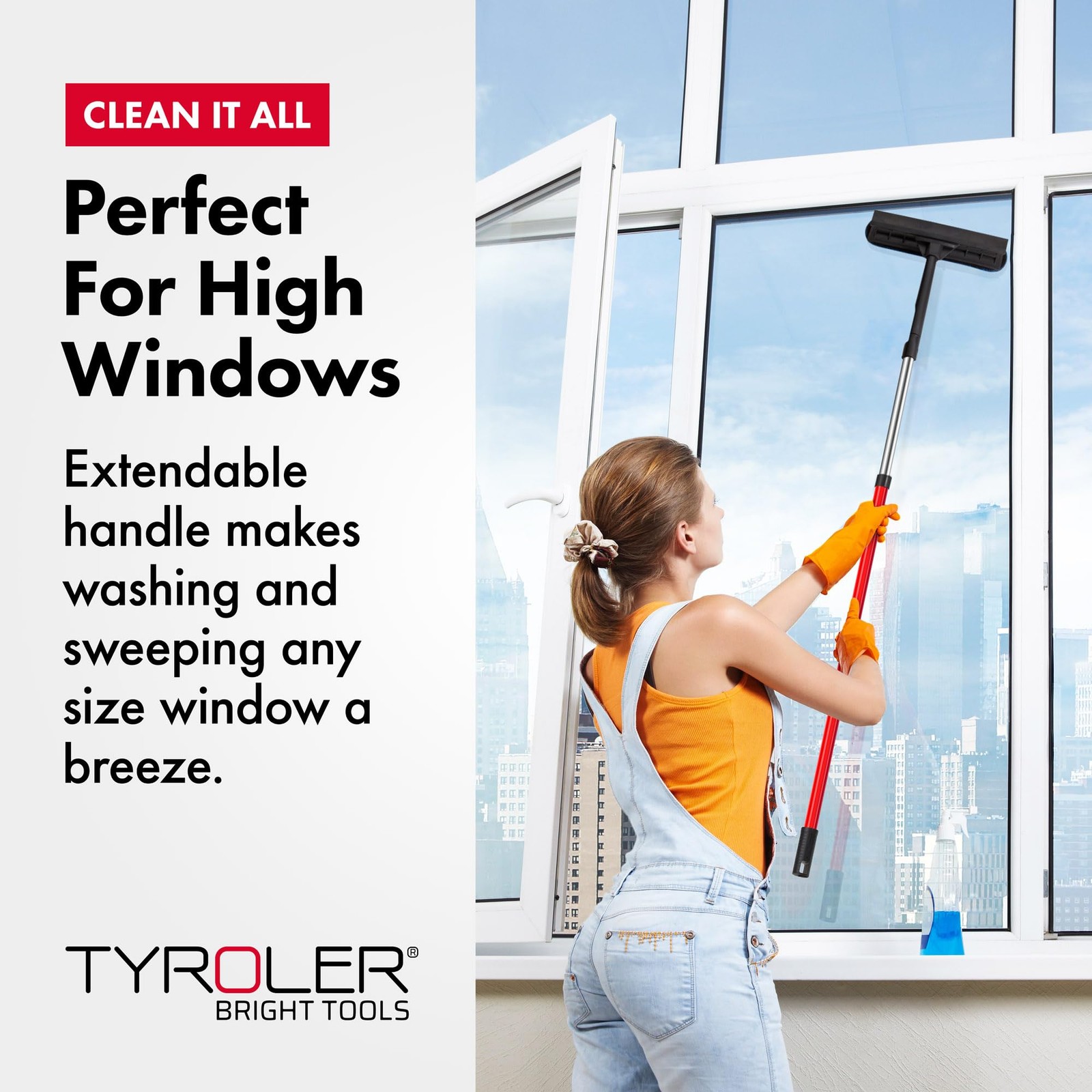 Tyroler 2-in-1 High Window Cleaner Tool with 4.5 to 7.5 ft Extendable Handle …