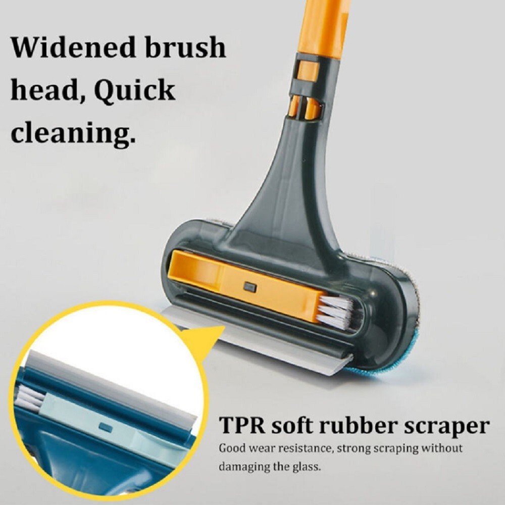 2-in-1 Window & Glass Cleaning Set-Squeegee and Mesh Brush Combo for Home, Car