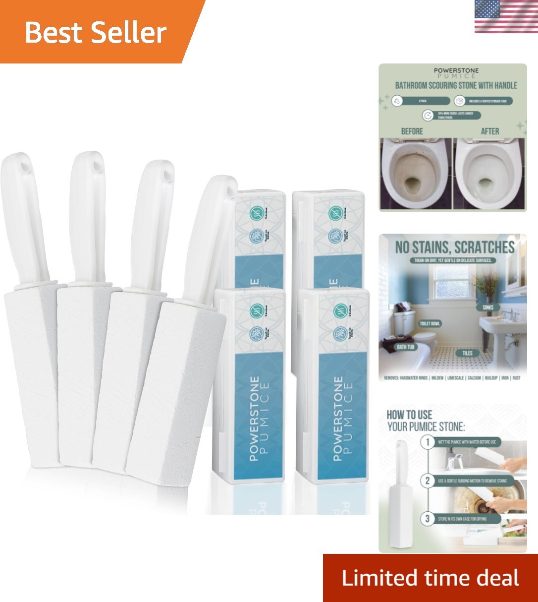 Ultimate 4-Pack Toilet Cleaning Kit: Pumice Stone Solutions for Tough Stains