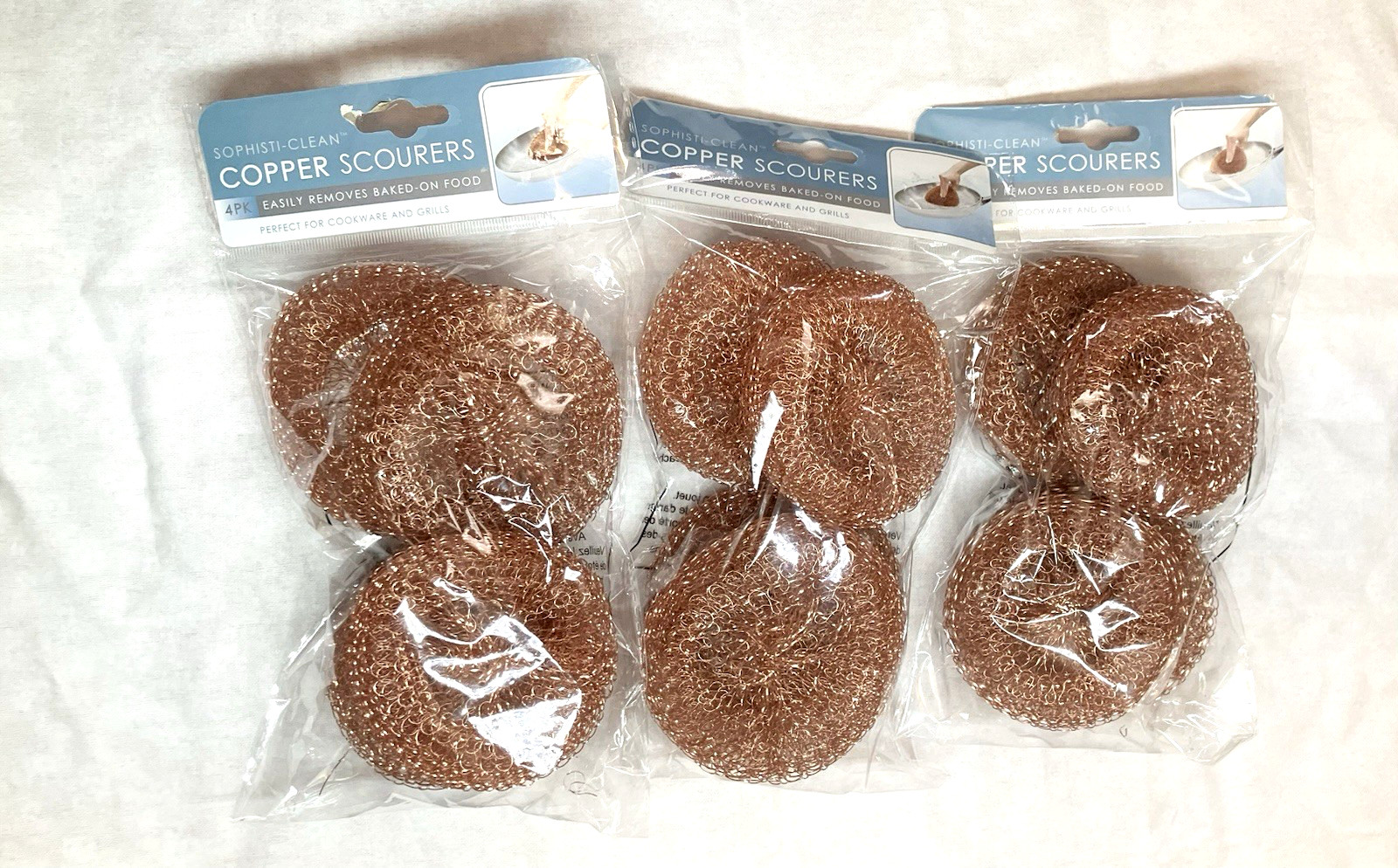 Copper Scourers Metal Pro Heavy Duty Scrubbing Pots Pans 12 Pcs NEW PACKAGES