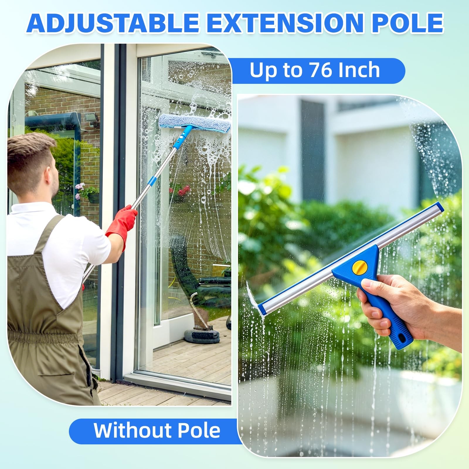 Window Cleaning Kit with 3 Gal Bucket – 14” Window Squeegee&15” Scrubber&76…