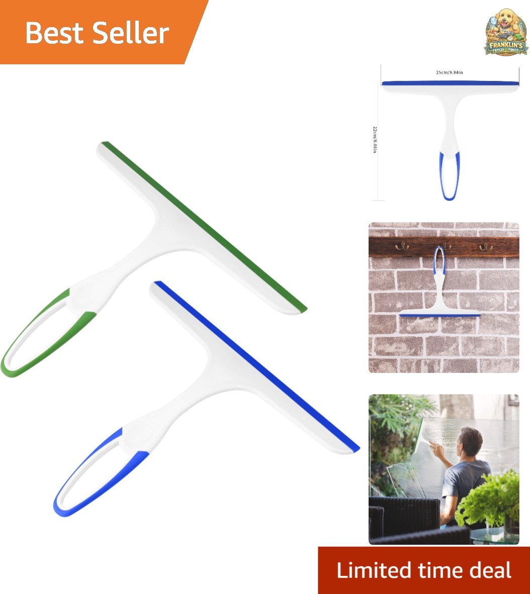 Dual-Edge Glass & Surface Squeegee Set for Sparkling Windows, Showers & Cars