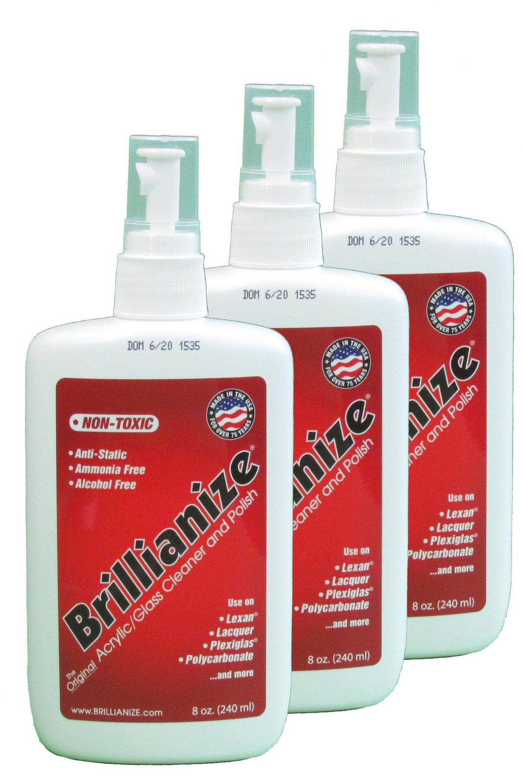 Brillianize 8 Ounce (240 ml) Pump Spray Bottles – 3 Pack
