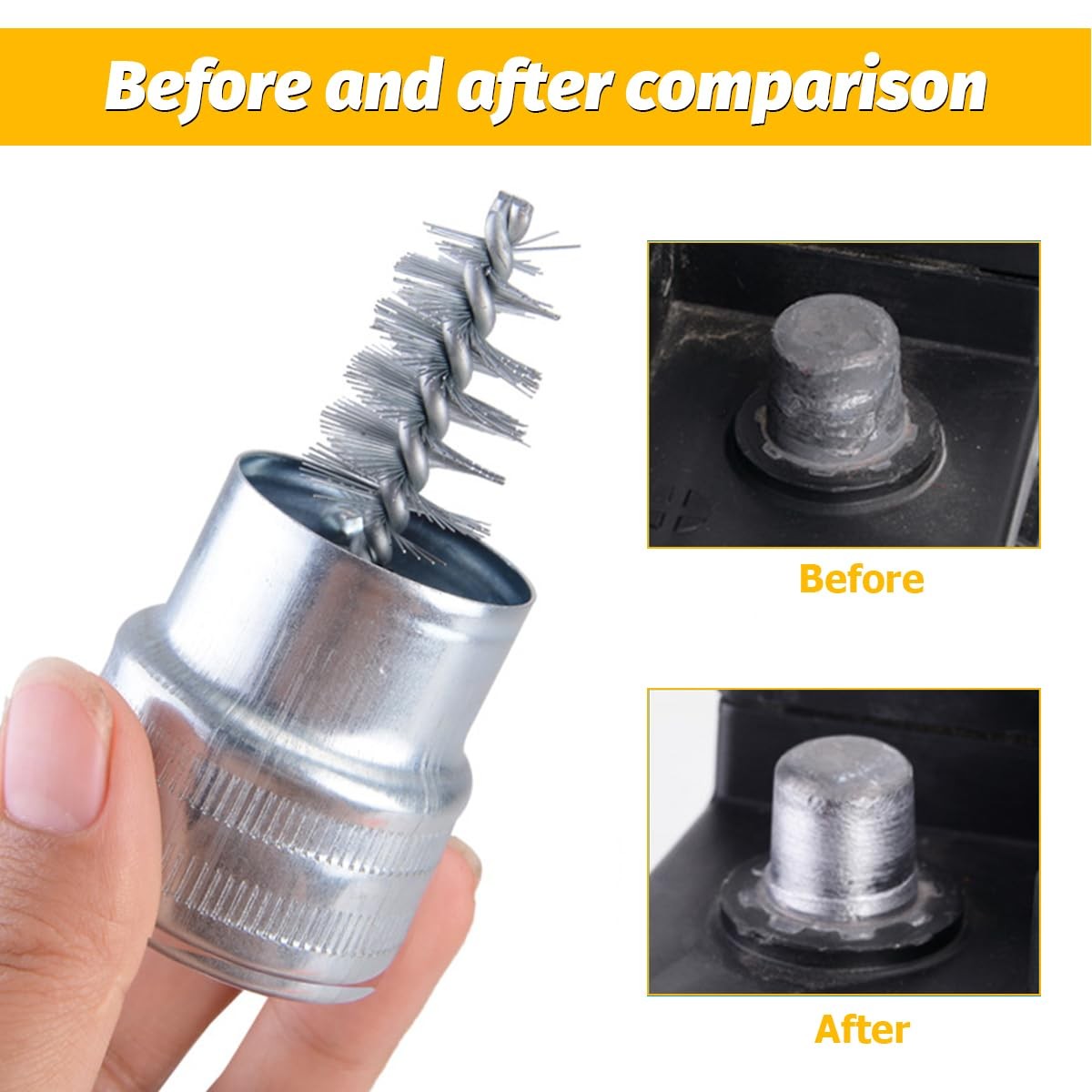 Car Battery Terminal Cleaner Brush Kit, Vehicle Battery Post with 12PCS Washe…