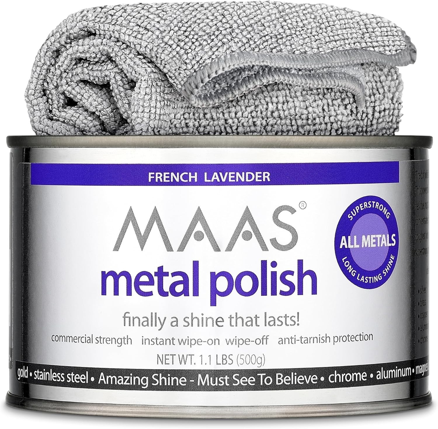 MAAS Metal Polish 1.1Lb Can plus Free Cloth, Universal Metal Cleaner for All Met