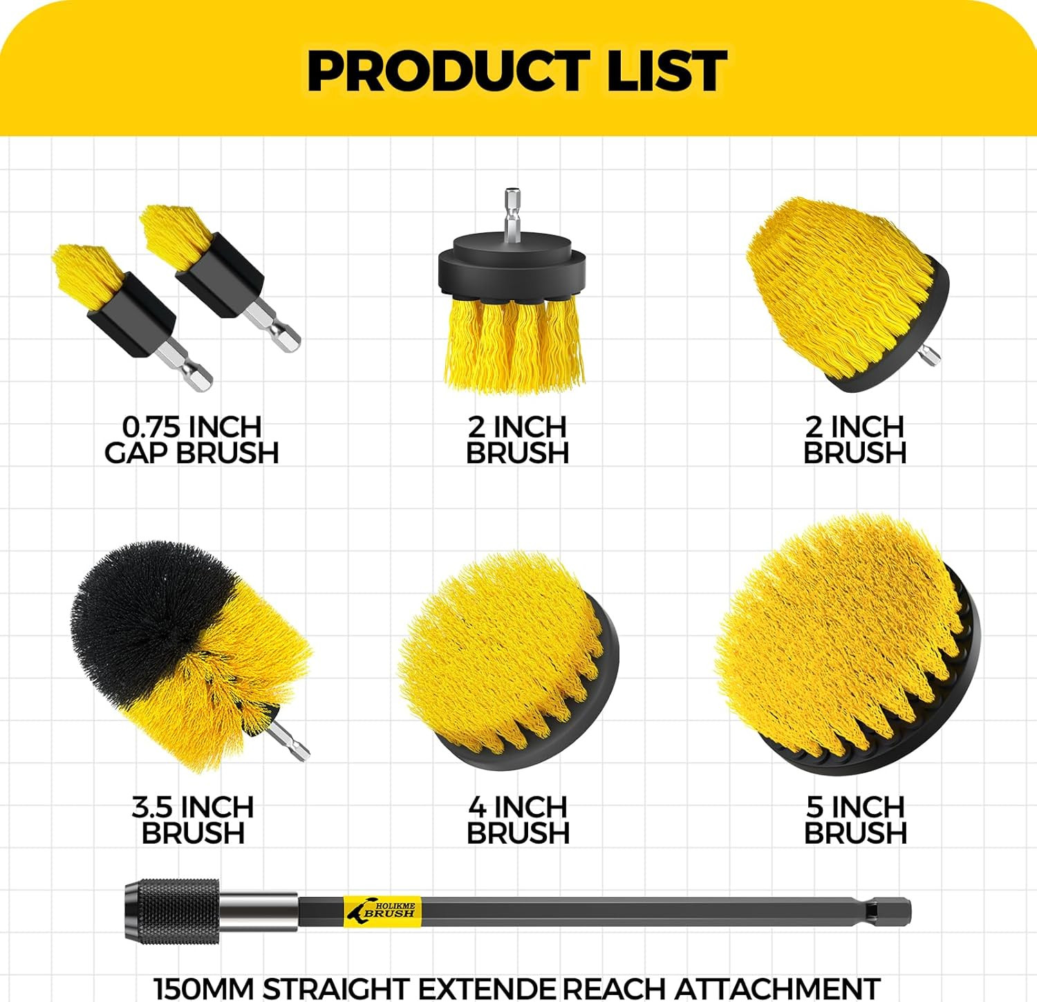 Holikme 8 Piece Drill Brush Attachments Set, Power Scrubber with Extend Long Att