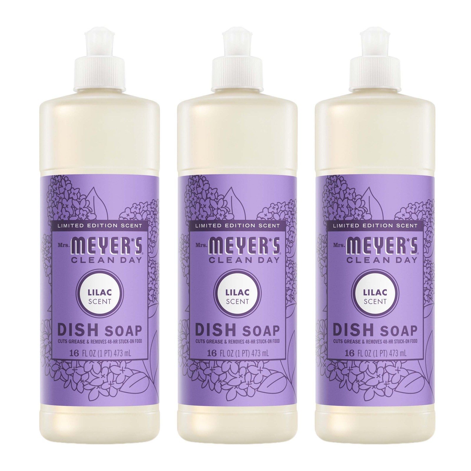 MRS. MEYER’S CLEAN DAY Liquid Dish Soap, Lilac 16 Fl Oz (Pack of 3), No Color