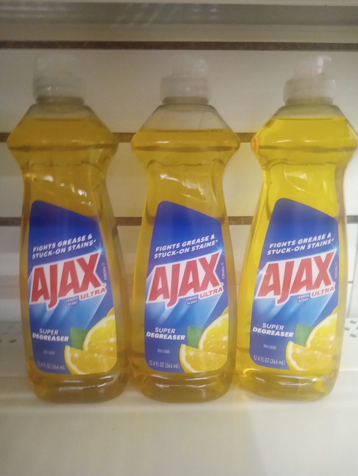 3 Bottles Ajax Lemon Scent Dish liquid, 12.4 oz, for stuck on stains