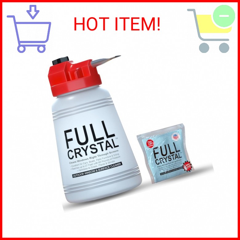 Full Crystal Window Cleaning Kit – 4 oz Glass Cleaner and Bottle with 27 ft Reac
