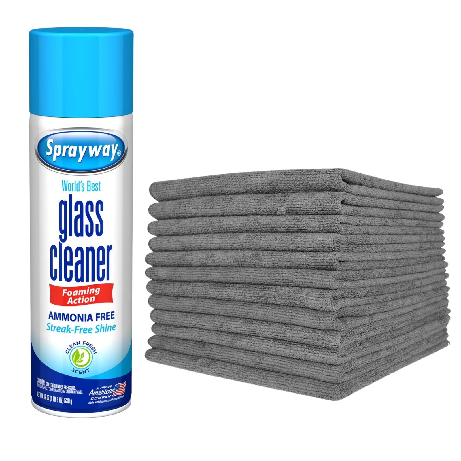 Sprayway Glass Cleaner 19 oz With 12×12 Microfiber Cleaning Cloths – Gray