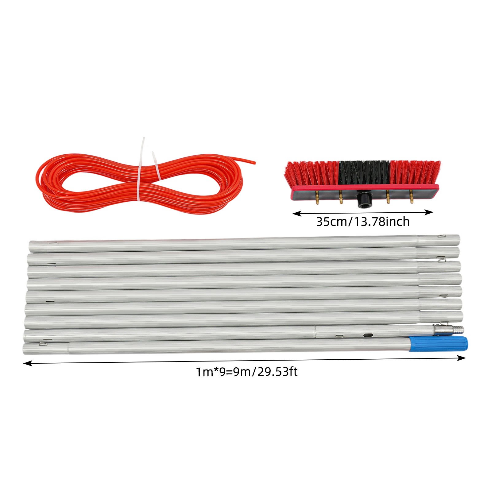 Long Reach Solar Panel Clean Brush Kit, Outdoor Window Clean Water-fed Rod Kit