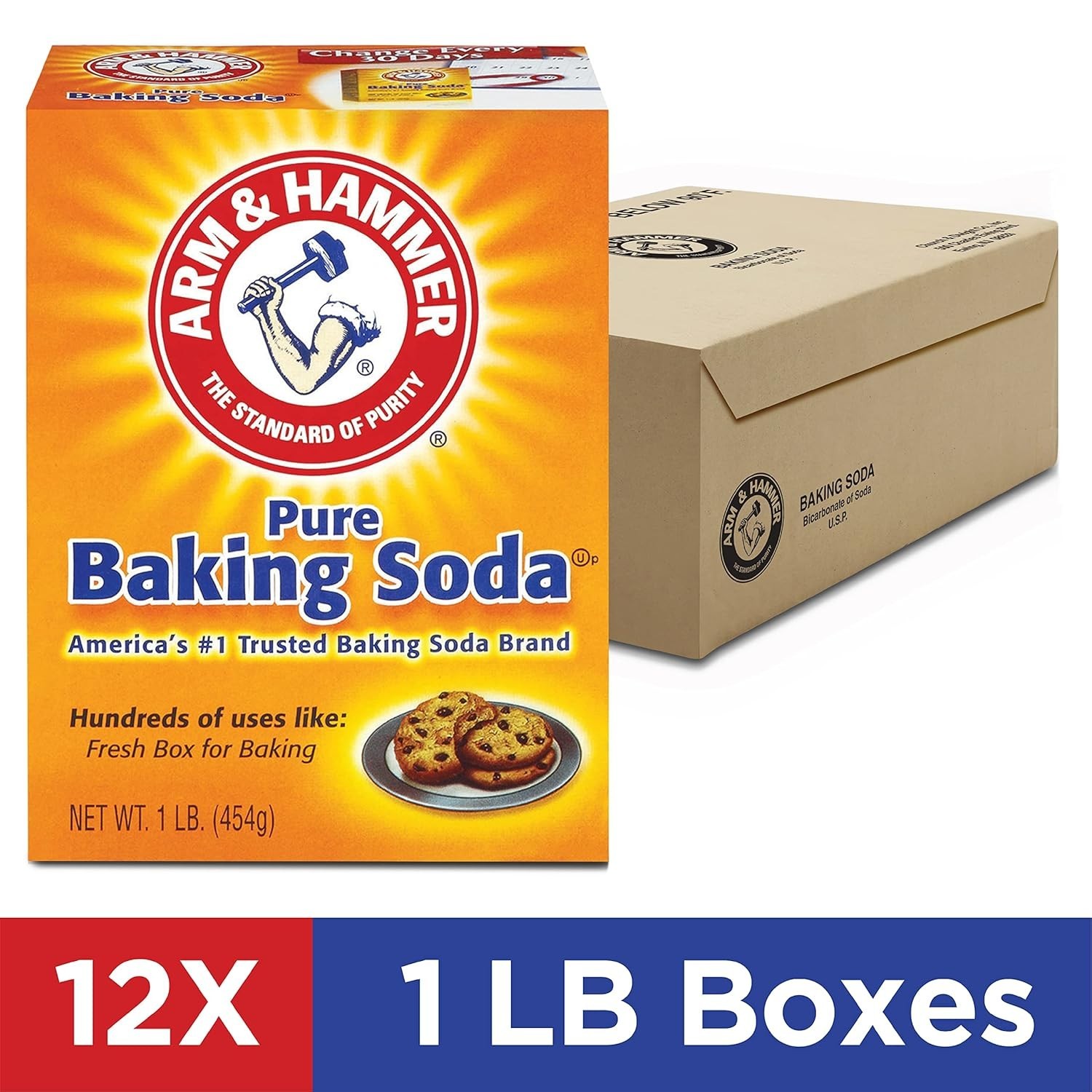 100% Pure Baking Soda – Multi-Purpose Sodium Bicarbonate, 12-Pack of 1 lb Boxes