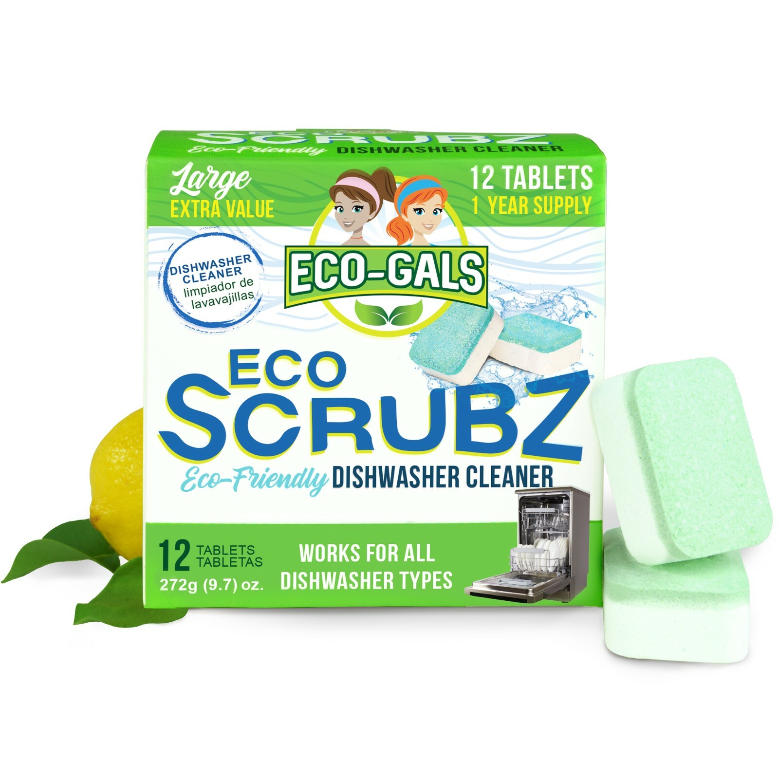 Eco-Gals Eco Scrubz Deep Dishwasher Machine Cleaner Unscented, 12 Count Tablets