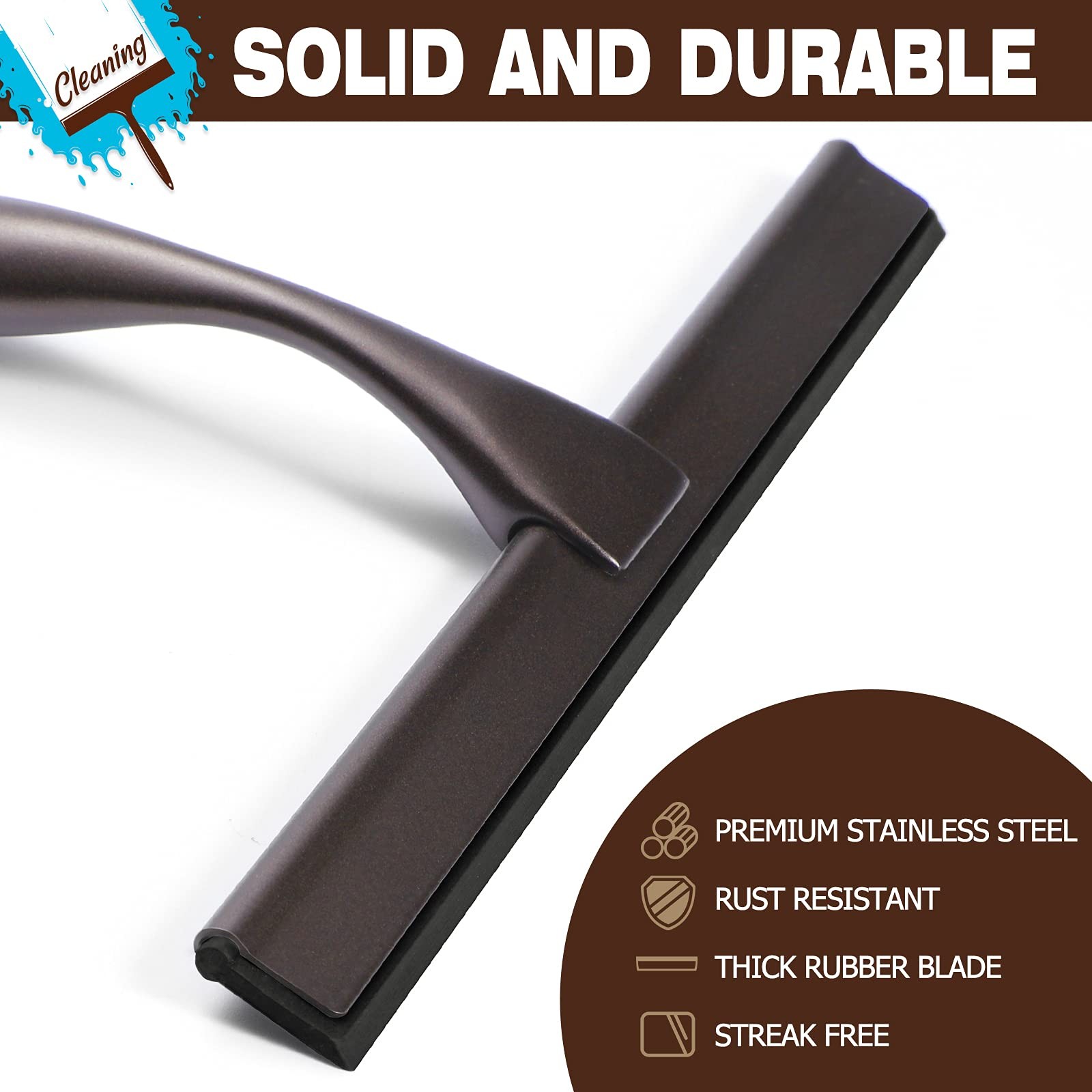 NETANY Shower Squeegee, 10-Inch Bronze Squeegee, All-Purpose Stainless Steel …