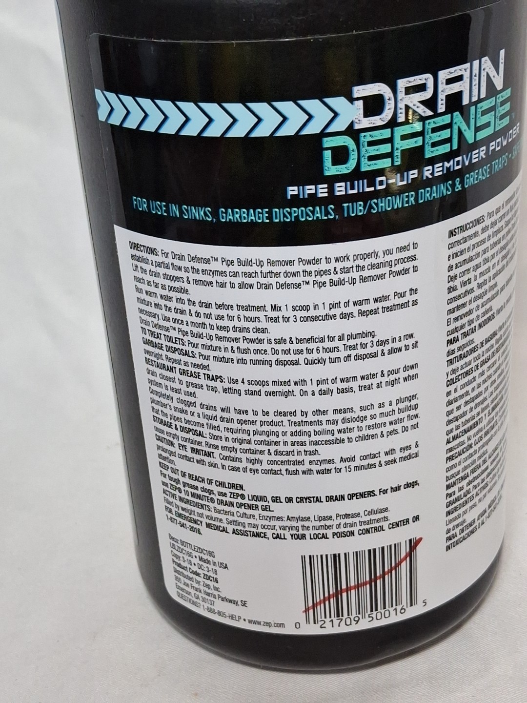 Zep DRAIN Defense Care Powder Build-Up Clog Remover Slow Disposals 18oz ZDC16