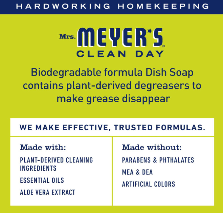 4 Pack – Mrs. Meyer’s Clean Day Dish Soap – Lemon Verbena + 2 Microfiber Cloth