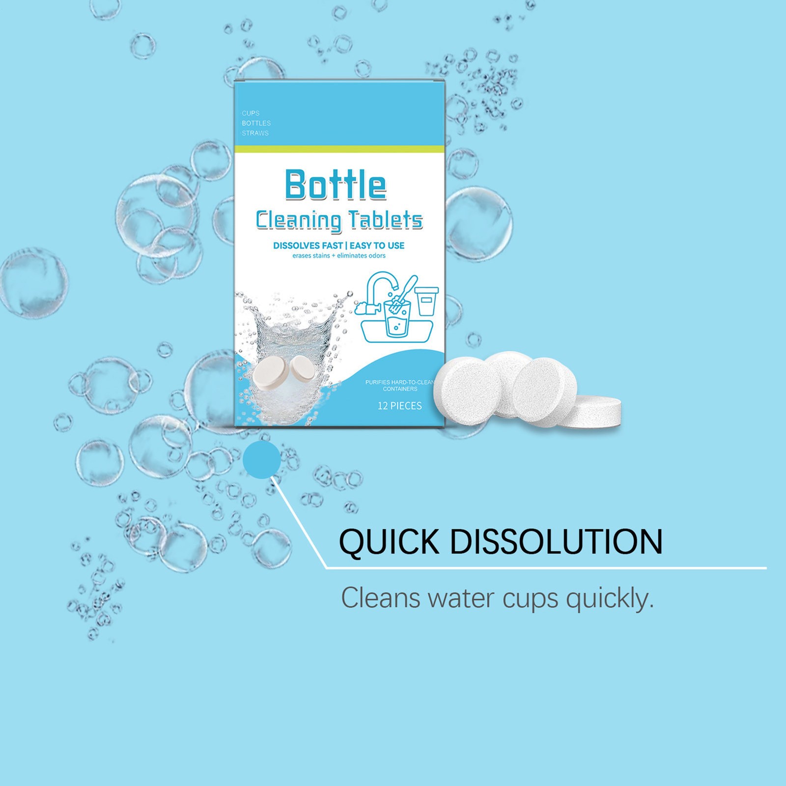 Water Bottle Cleaning Tablets 12pack Chlorinefree And Odorless Cleaner—