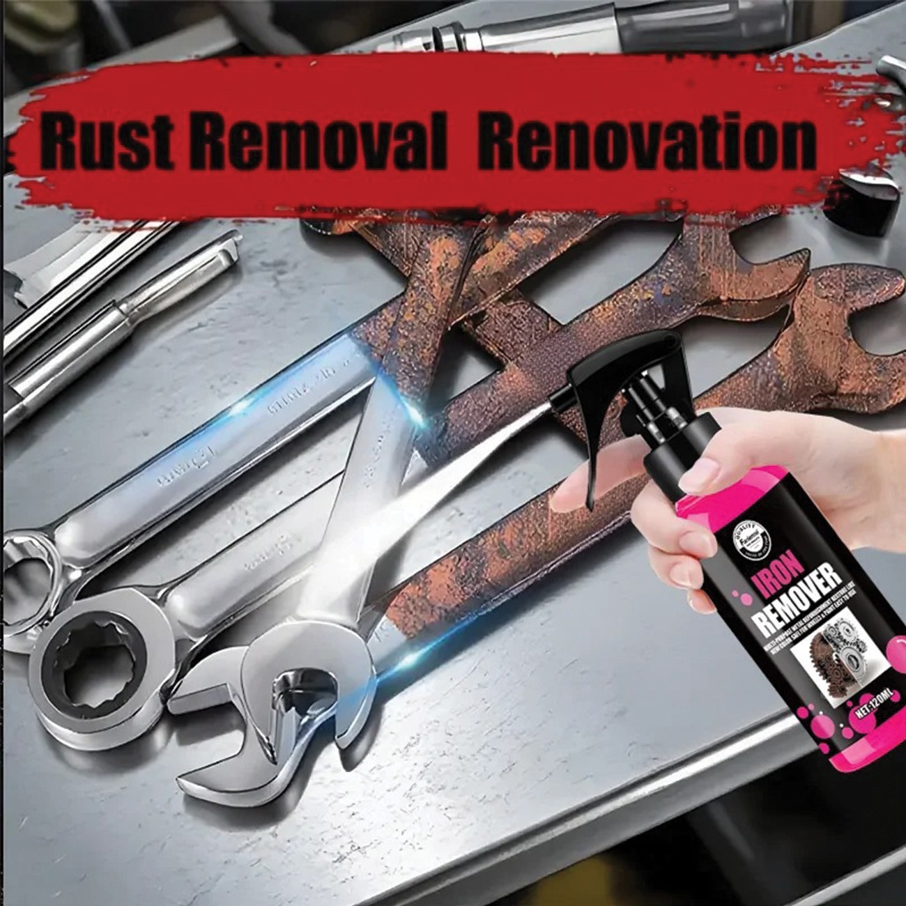 All-Purpose Rust Remover Spray 120ML Fast-Acting Iron Oxidation Eliminator