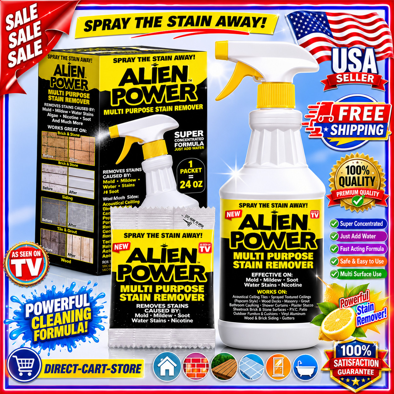 Alien Power Multi Purpose Stain Remover 24oz Spray Mold Mildew Cleaner USA…