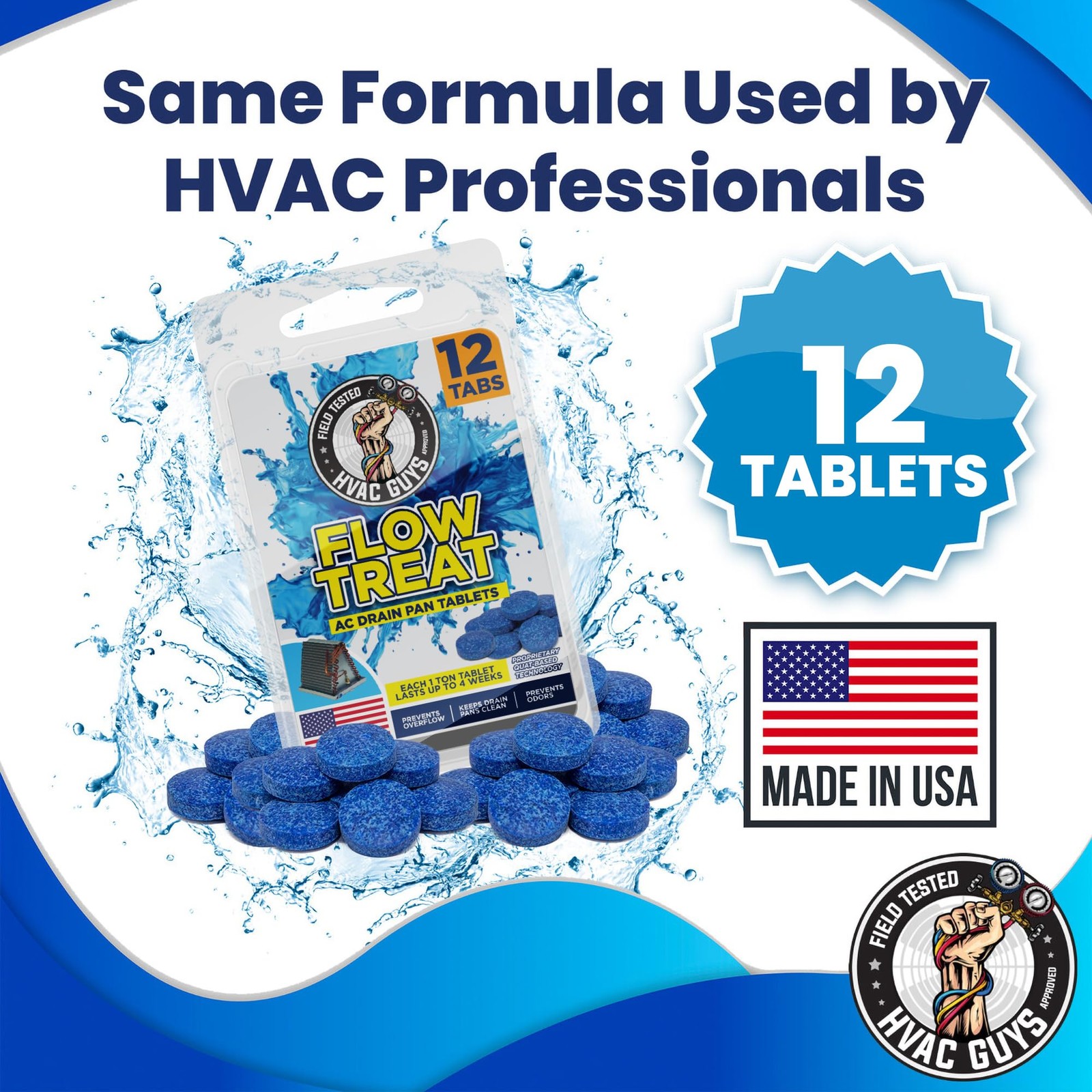 AC Drain Pan Tablets 12PK | Flow Treat Tablets Prevents Odors, Keeps HVAC Dra…