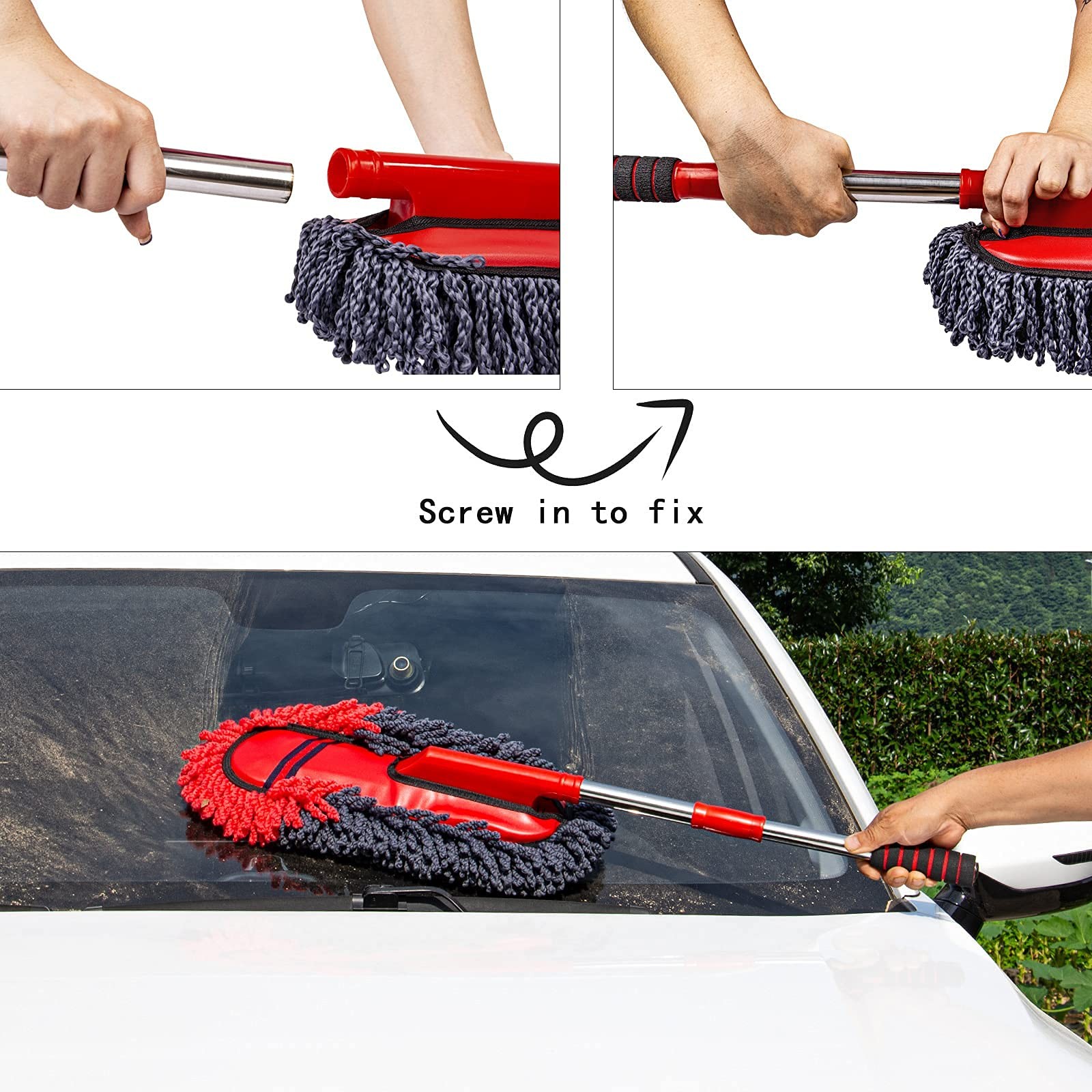 Scratch-Free Microfiber Car Duster with Extendable Handle for Vehicles