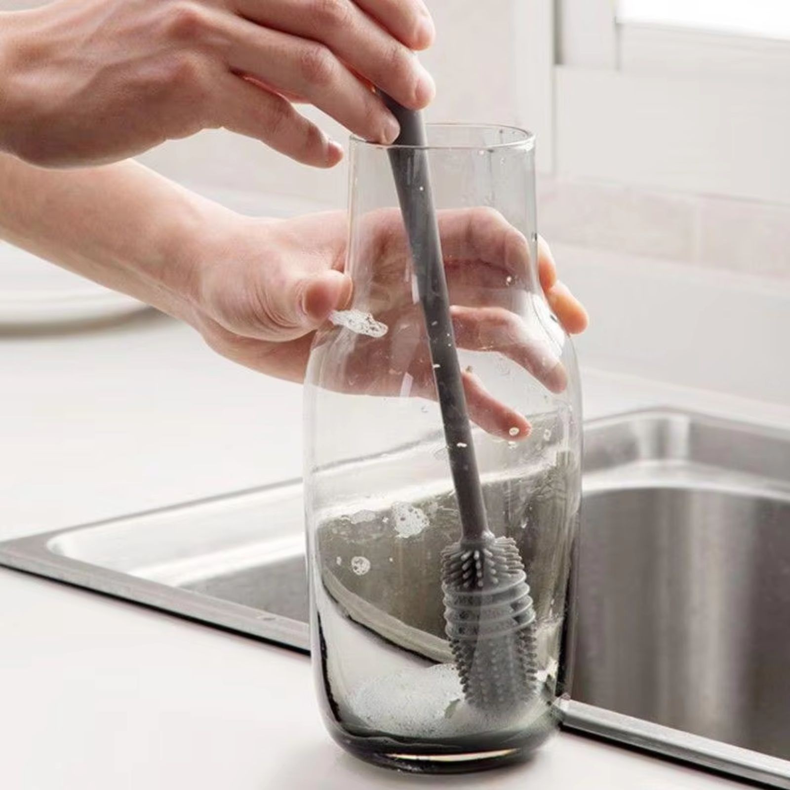 1Pc Bottle Scrubbing Washing Brush Silicone Long Handle Cup Cleaning Brush Tool