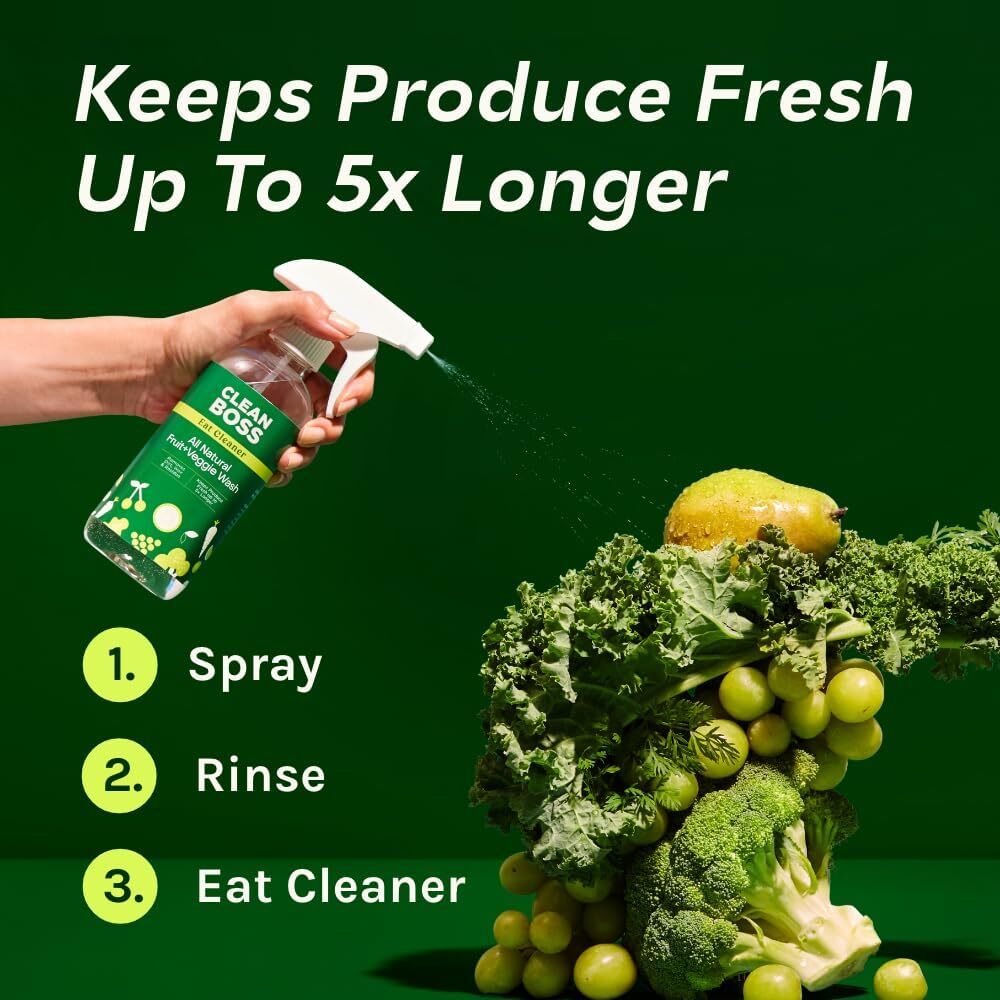 CleanBoss Eat Cleaner Triple-Action Fruit + Veggie Wash – 12 oz Pack of 3 – R…