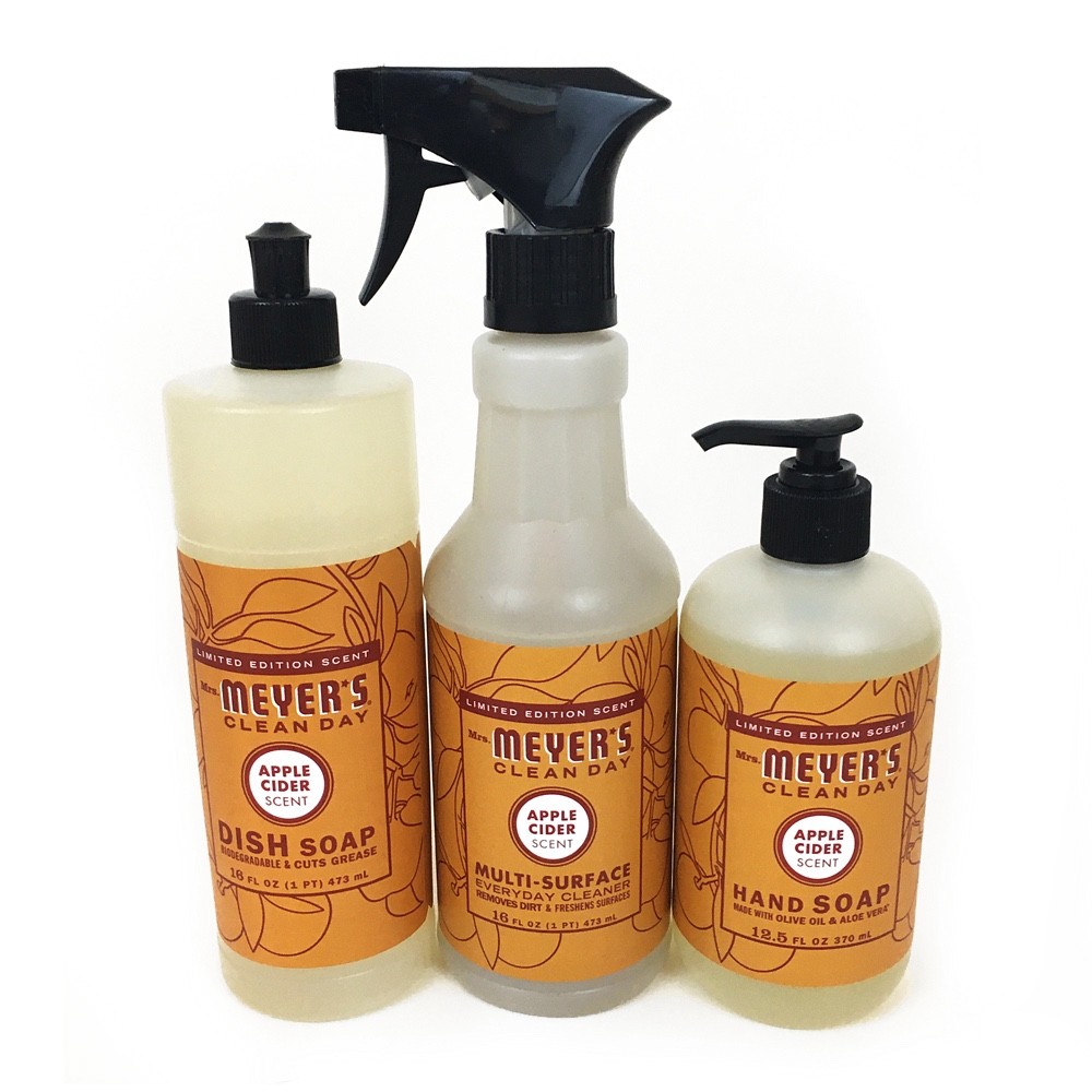 Mrs Meyers APPLE CIDER Dish Soap, Hand Soap, Multi-surface Cleaner – Bundle set
