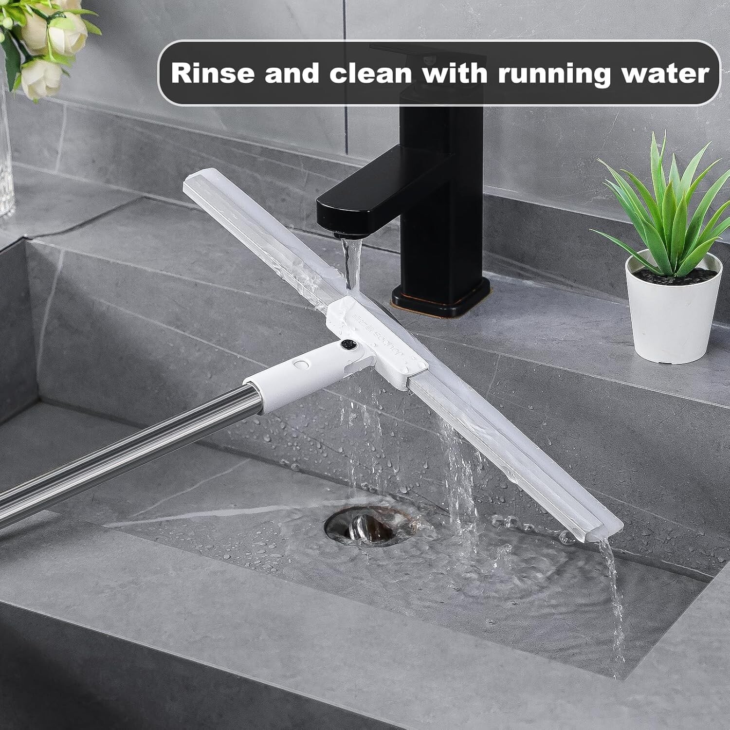 Multi-Purpose Floor Squeegee with 62″ Long Handle, 16″ Large Rubber Blade Squeeg