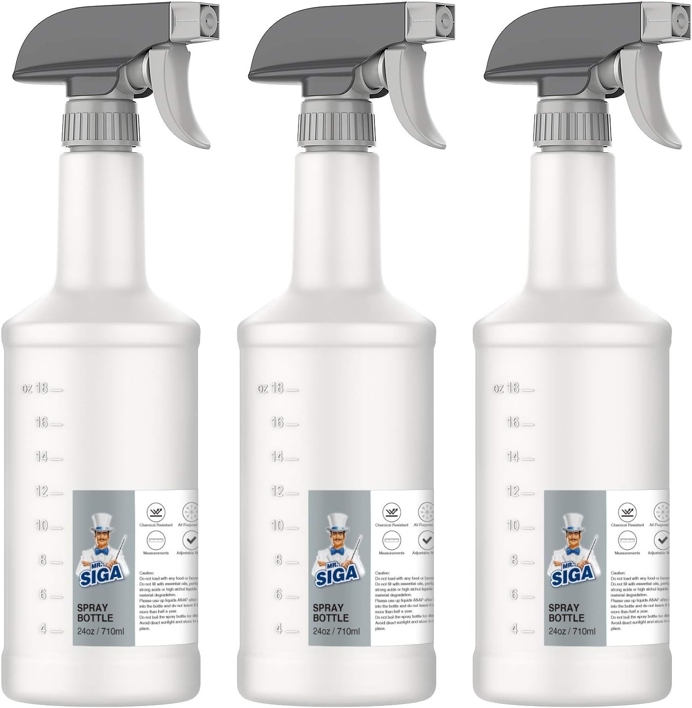 MR.SIGA 24oz Empty Spray Bottles 3 Pack Heavy Duty Adjustable Leakproof