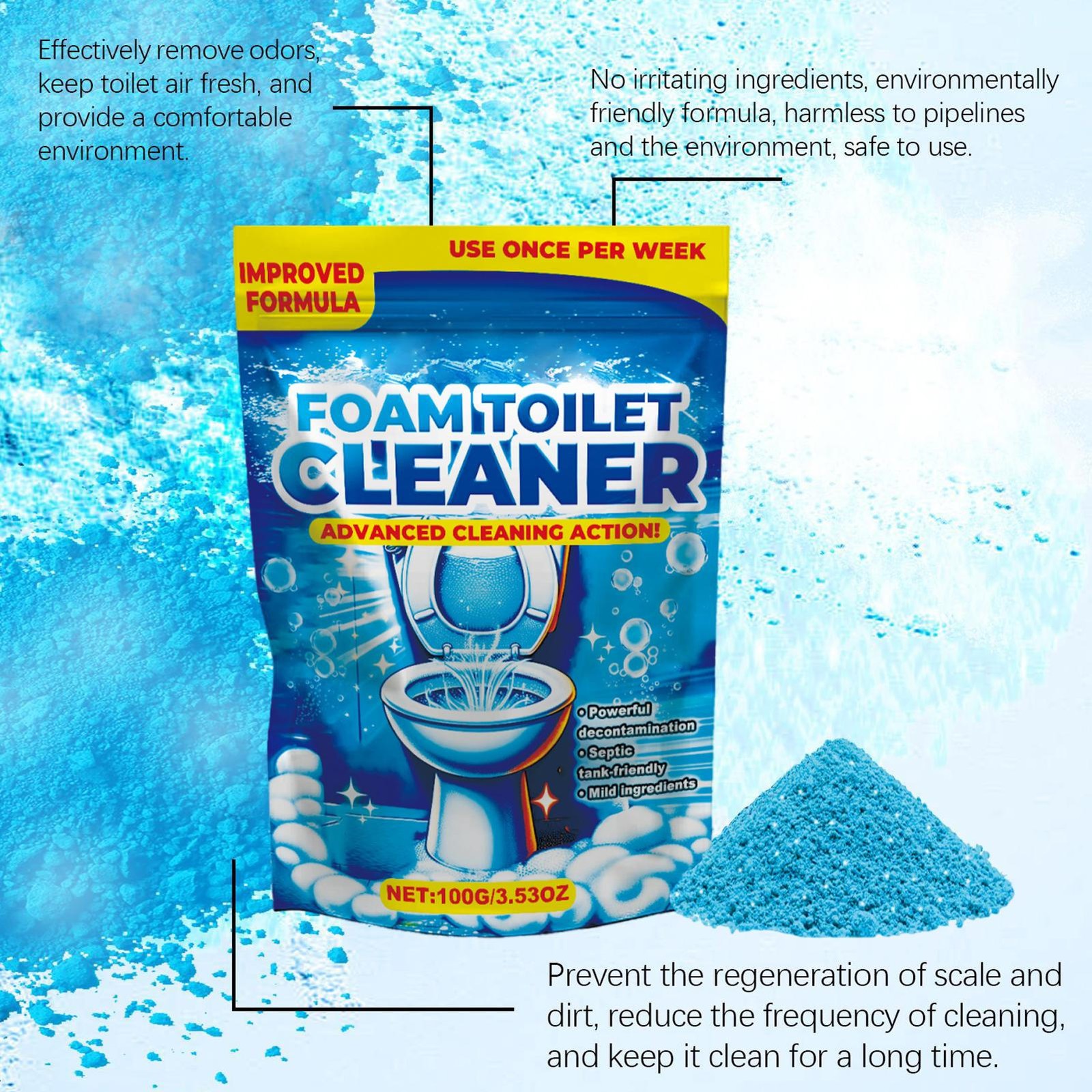 Splash Foam Toilet Bowl Stains Cleaner Powder Remove Odors and Stains