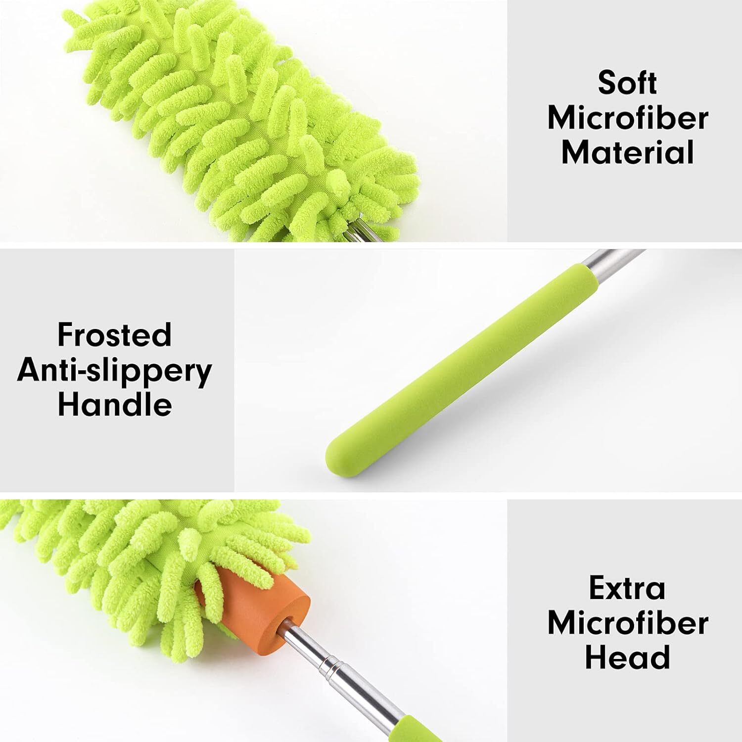 Microfiber Duster for Cleaning Extendable Pole Hand Washable Dusters Head Green