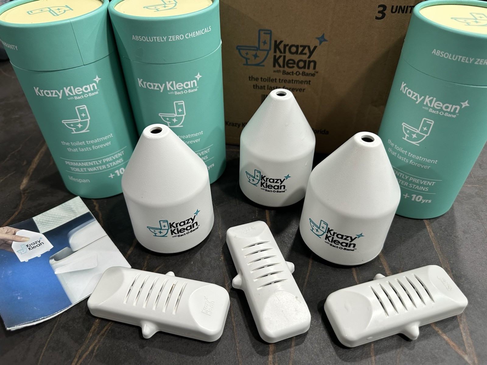 3 New LOT KRAZY KLEAN Toilet Bowl Cleaner & Booster Bact-O-Bane Natural 10 Yrs