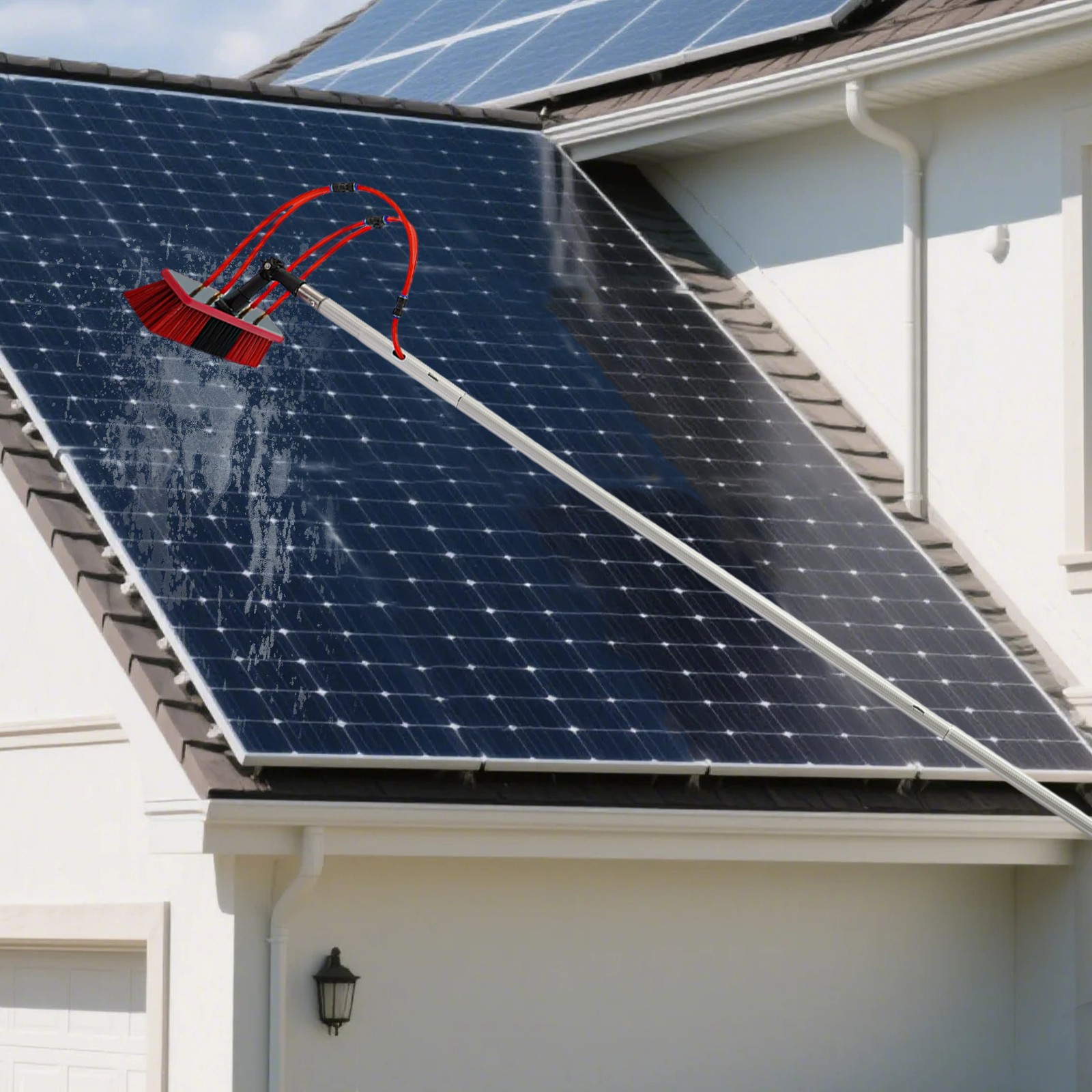 Long Reach Solar Panel Clean Brush Kit, Outdoor Window Clean Water-fed Rod Kit
