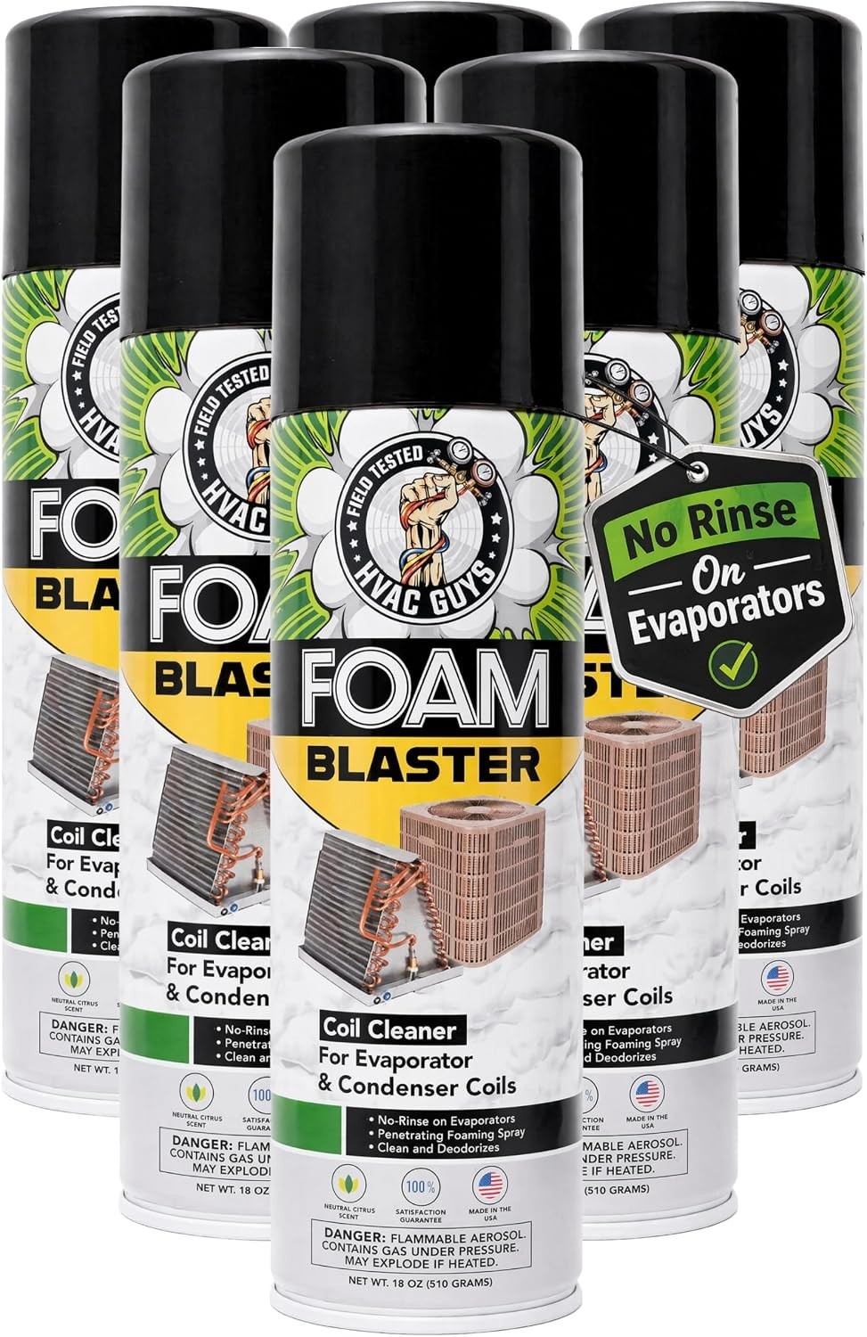 Deep Penetrating AC Coil Cleaner Foam – 6 Pack HVAC Evaporator & Condenser Spray