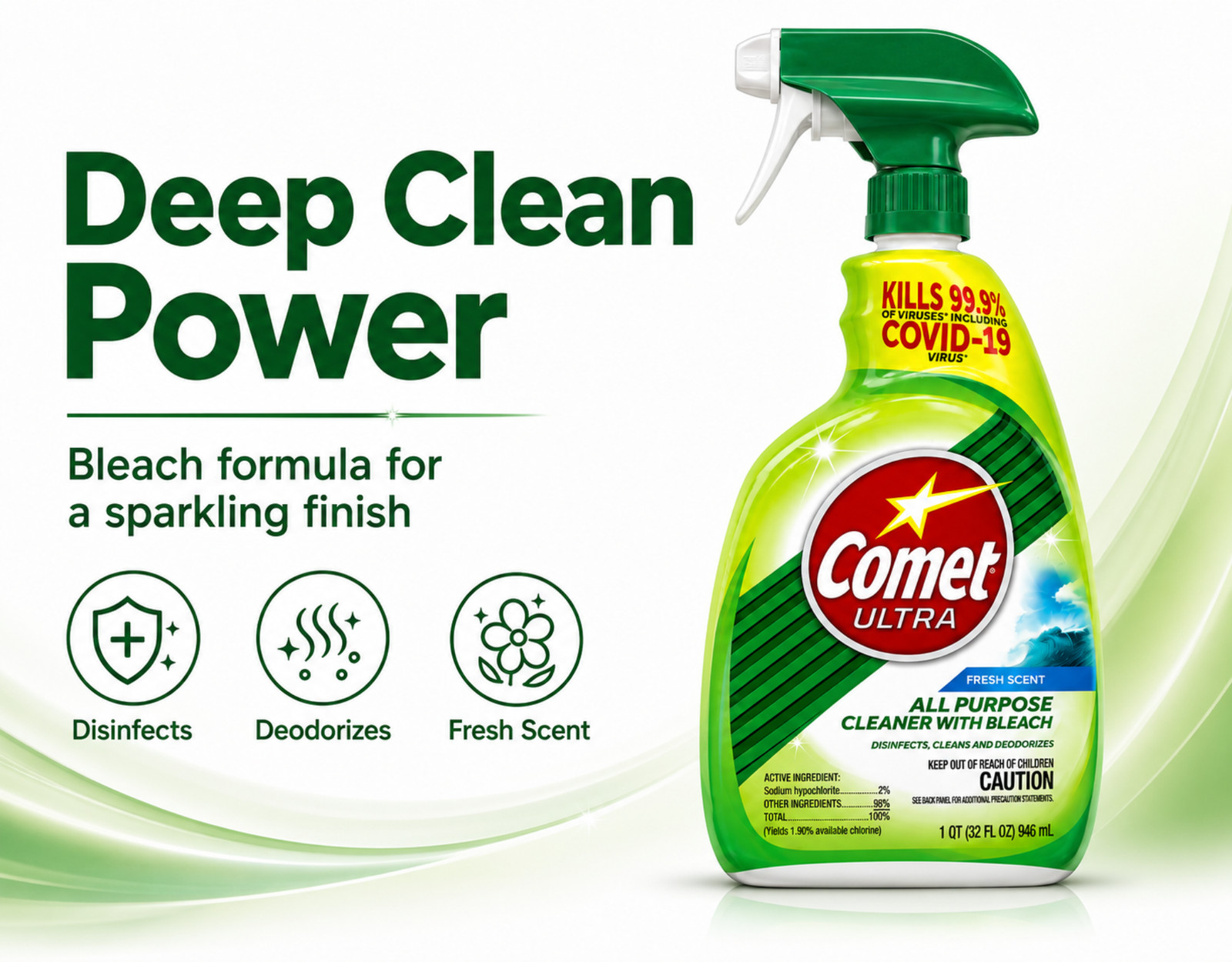 Comet Ultra All Purpose Cleaner with Bleach 32oz Spray Multi Surface 2 Pack