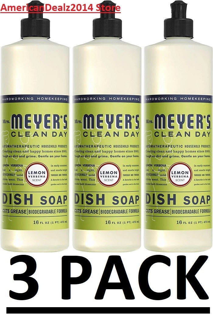 3 PACK – Mrs. Meyer’s CleanDay Liquid Dish Soap Lemon Verbena 16oz (Total 48 oz)
